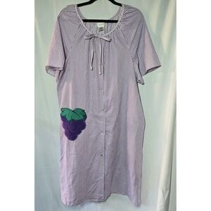 Seersucker Vtg Simply Basic Purple Night Housecoat 1XL Pearl‎ Snaps Grape Pocket